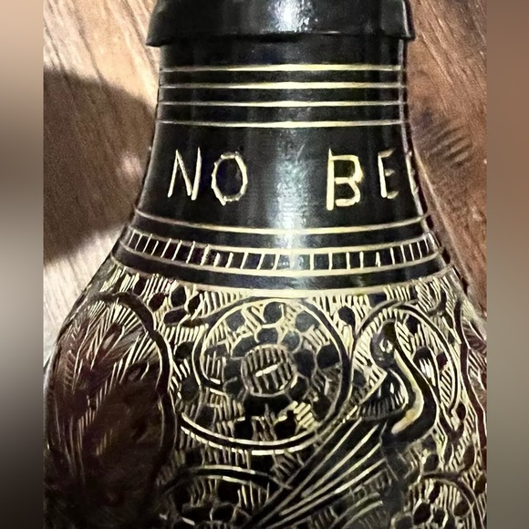Vtg Collectible Decorative Wine Bottle Flask Brass India Etch NO BEER IN KUWAIT - Picture 7 of 16